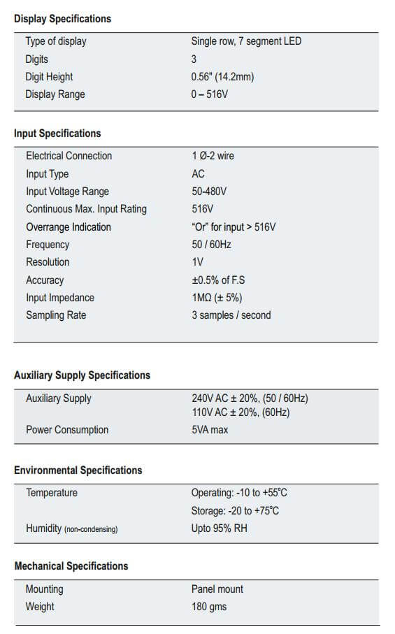 Thông số kỹ thuật Selec MV205: Đồng hồ đo điện áp