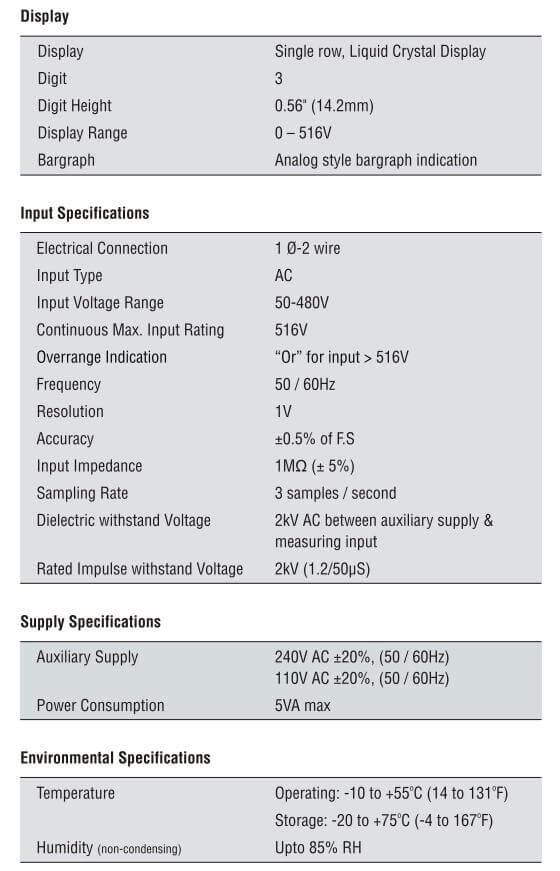 Thông số kỹ thuật Selec MV207: Đồng hồ đo điện áp