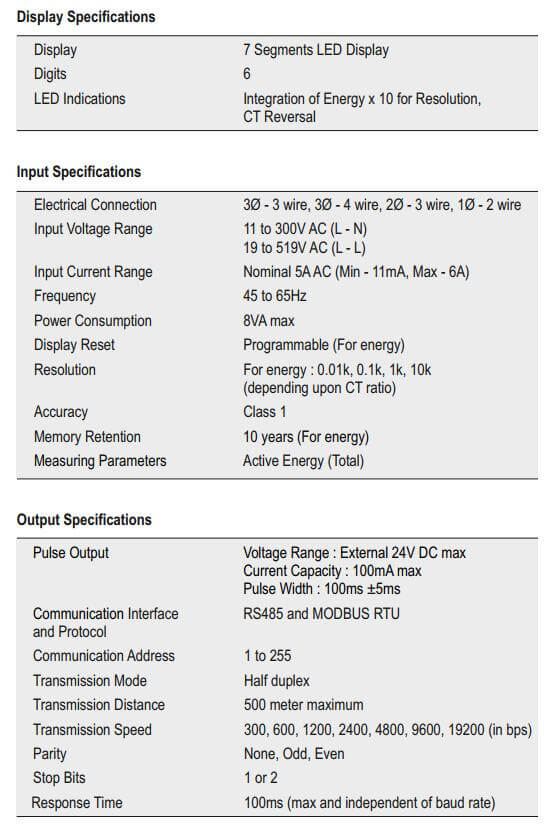 Thông số kỹ thuật Selec EM306-A: Đồng hồ đo điện năng tiêu thụ KWh