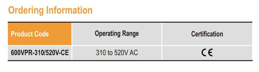 Cách chọn mã Selec 600VPR-310 / 520: Rờ le bảo vệ Điện áp 