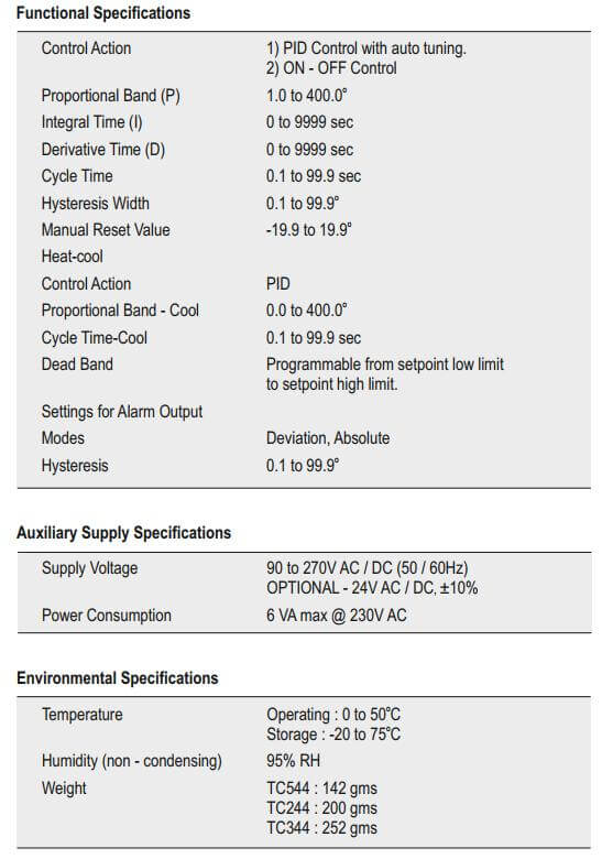 Thông số kỹ thuật Selec TC244AX: Bộ điều khiển nhiệt độ
