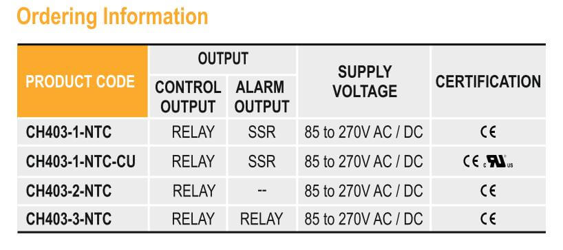 Cách chọn mã Selec CH403-3-NTC: Bộ điều khiển nhiệt