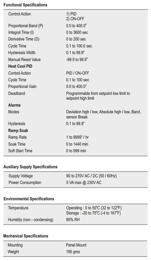 Thông số kỹ thuật Selec PID500/110/330-0-0-01: Bộ điều khiển nhiệt