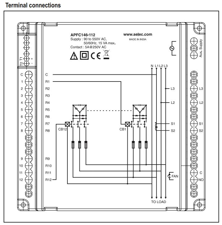 Cách nối dây, cách chỉnh, cài đặt, setup Bộ điều khiển tụ bù 12 cấp Selec APFC146-112-90/550V