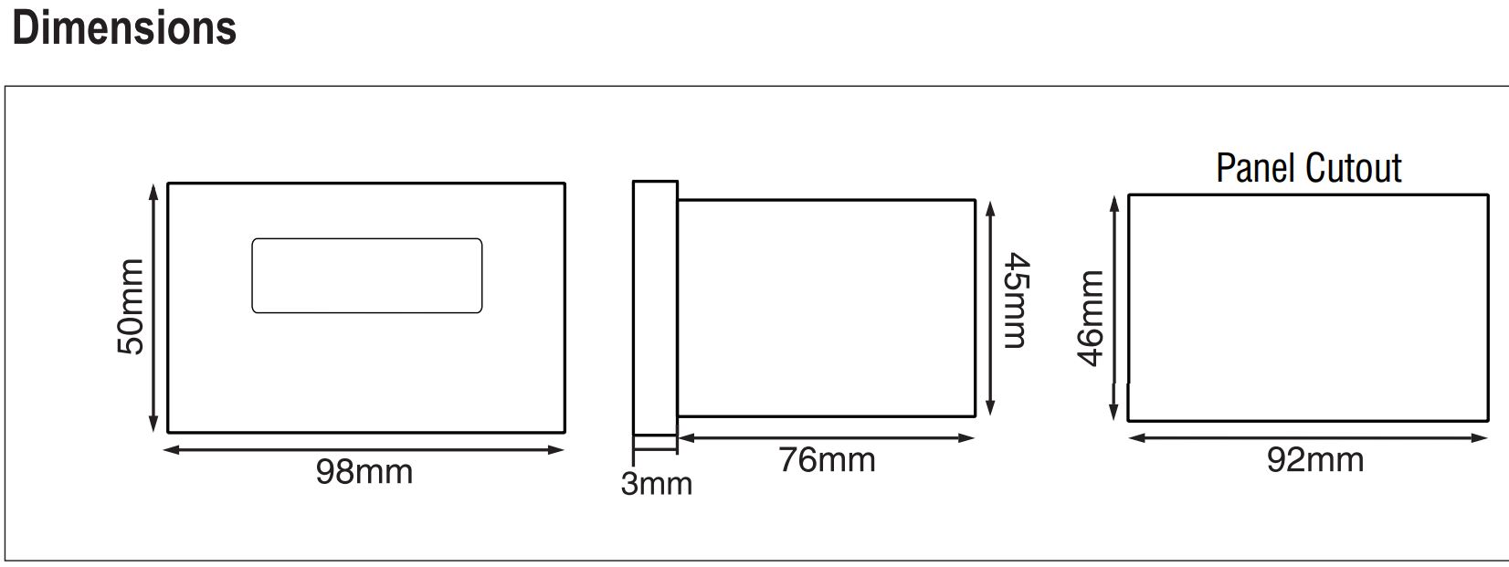 Kích thước Bộ hiển thị đa chức năng Selec PIC101A-VI-230