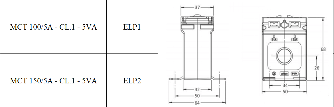 Cấu tạo và Kích thước Biến dòng Elmex ELP1 100/5A