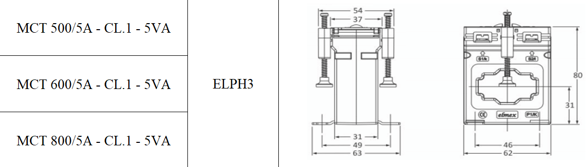 Cấu tạo và Kích thước Biến dòng Elmex ELPH3 800/5A