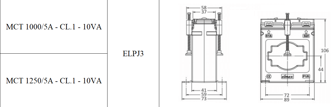 Cấu tạo và Kích thước Biến dòng Elmex ELPJ3 1250/5A