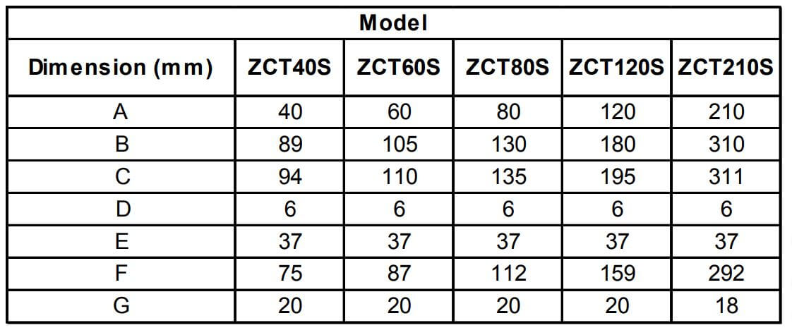 Kích thước ZCT 210S Mikro