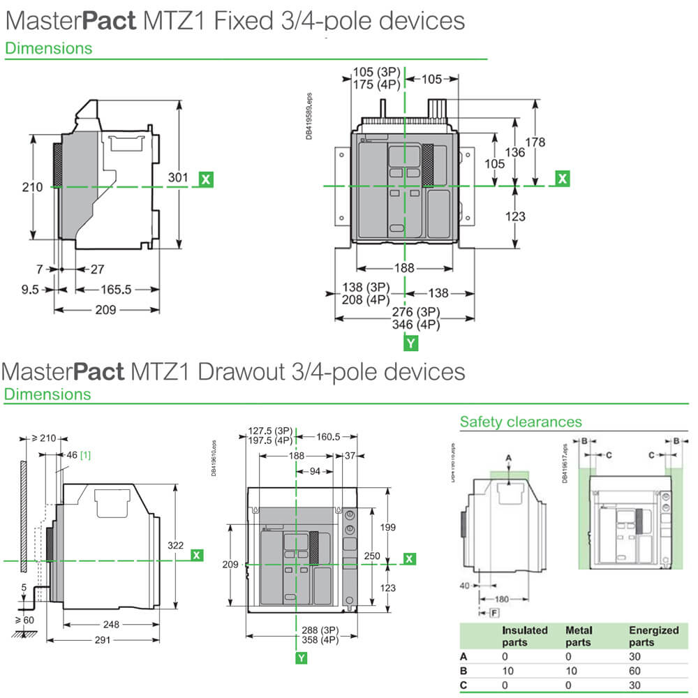 Kích thước MasterPact MTZ1 - MTZ110H12.0X4PMF