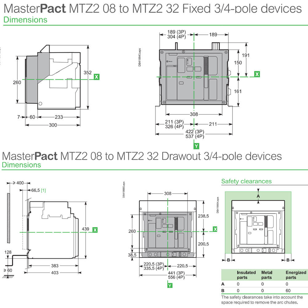 Kích thước MasterPact MTZ1 - MTZ116H22.0X4PMF