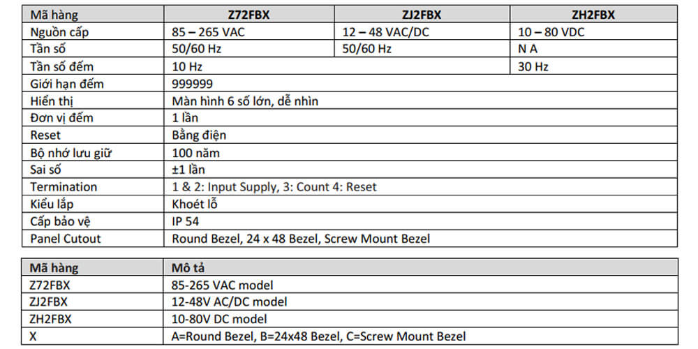Thông số kỹ thuật  GIC ZJ2FBB Bộ đếm xung CR26