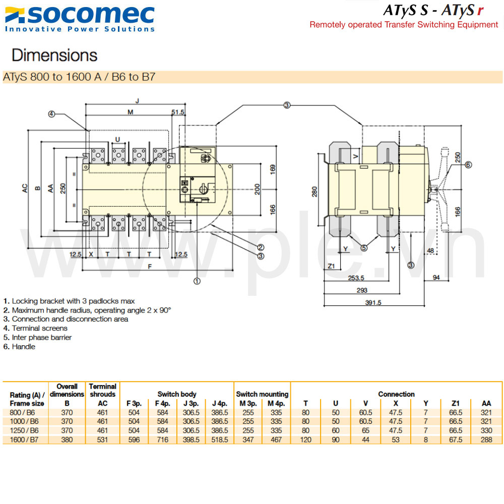 Kích thước Bộ chuyển nguồn tự động ATS R-95234100 4P 1000A 415VAC
