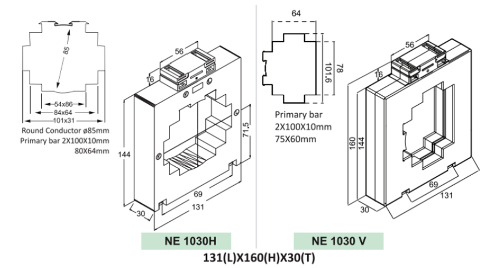 Kích thước NewTek NE 1030H-1000 : Biến dòng đo lường 1000A