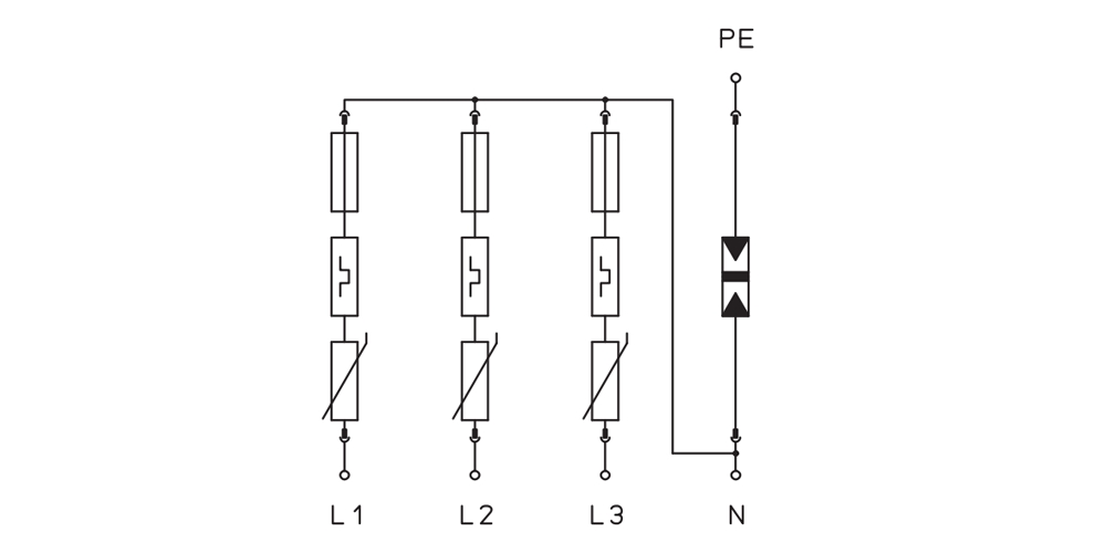 Cách đấu nối OBO V20-C 3+NPE-385 : Thiết bị chống sét nguồn AC 3 pha 385 VAC