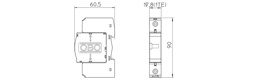 Kích thước OBO V20-C 1-385 : Thiết bị chống sét nguồn AC 1 pha 385 VAC