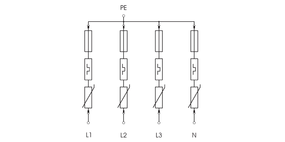 Cách đấu nối OBO V20-C 4-385 : Thiết bị chống sét nguồn AC 4 pha 385 VAC