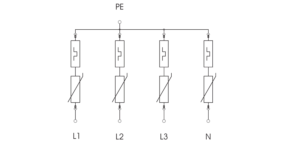 Cách đấu nối OBO V25-B+C 4-385 : Thiết bị chống sét nguồn AC 4 pha 385 VAC
