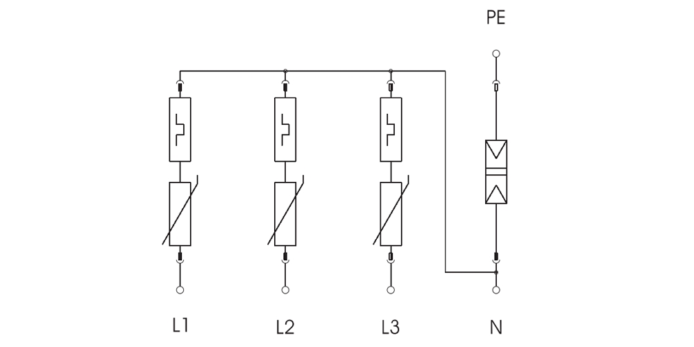 Cách đấu nối OBO V25-B+C 3+NPE-385 : Thiết bị chống sét nguồn AC 3 pha 385 VAC