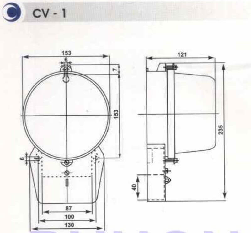 Cấu tạo và Kích thước Công tơ điện 1 pha 2 dây Gelex Emic CV140 5(20)A
