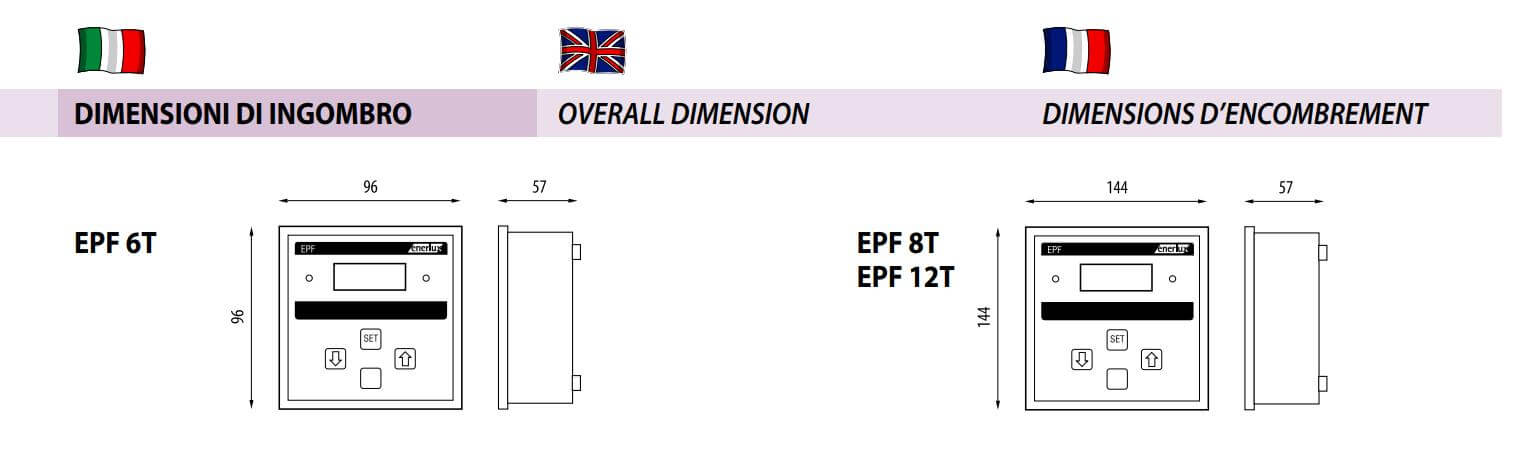 Cấu tạo và Kích thước Bộ điều khiển tụ bù Enerlux EPF6T 6 cấp 440V