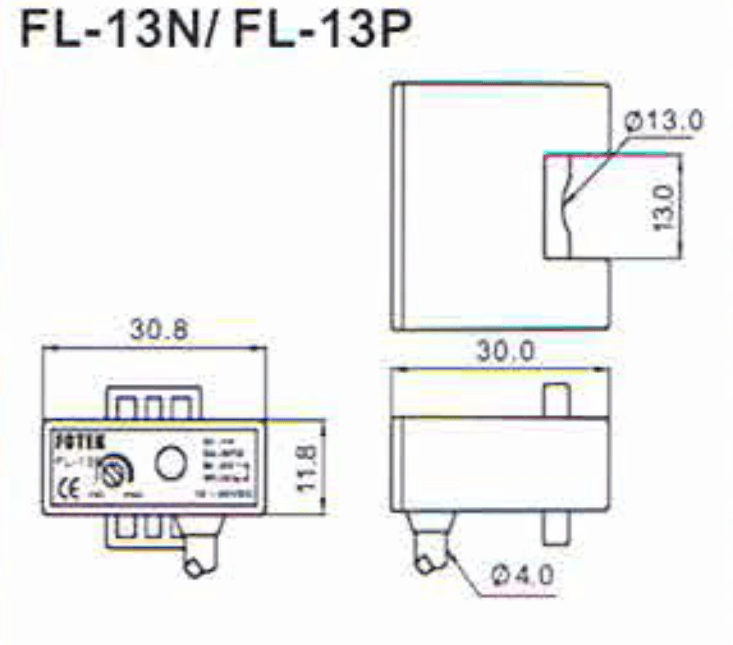 Kích thước Cảm biến quang Fotek (Trực tiếp) FL-13N