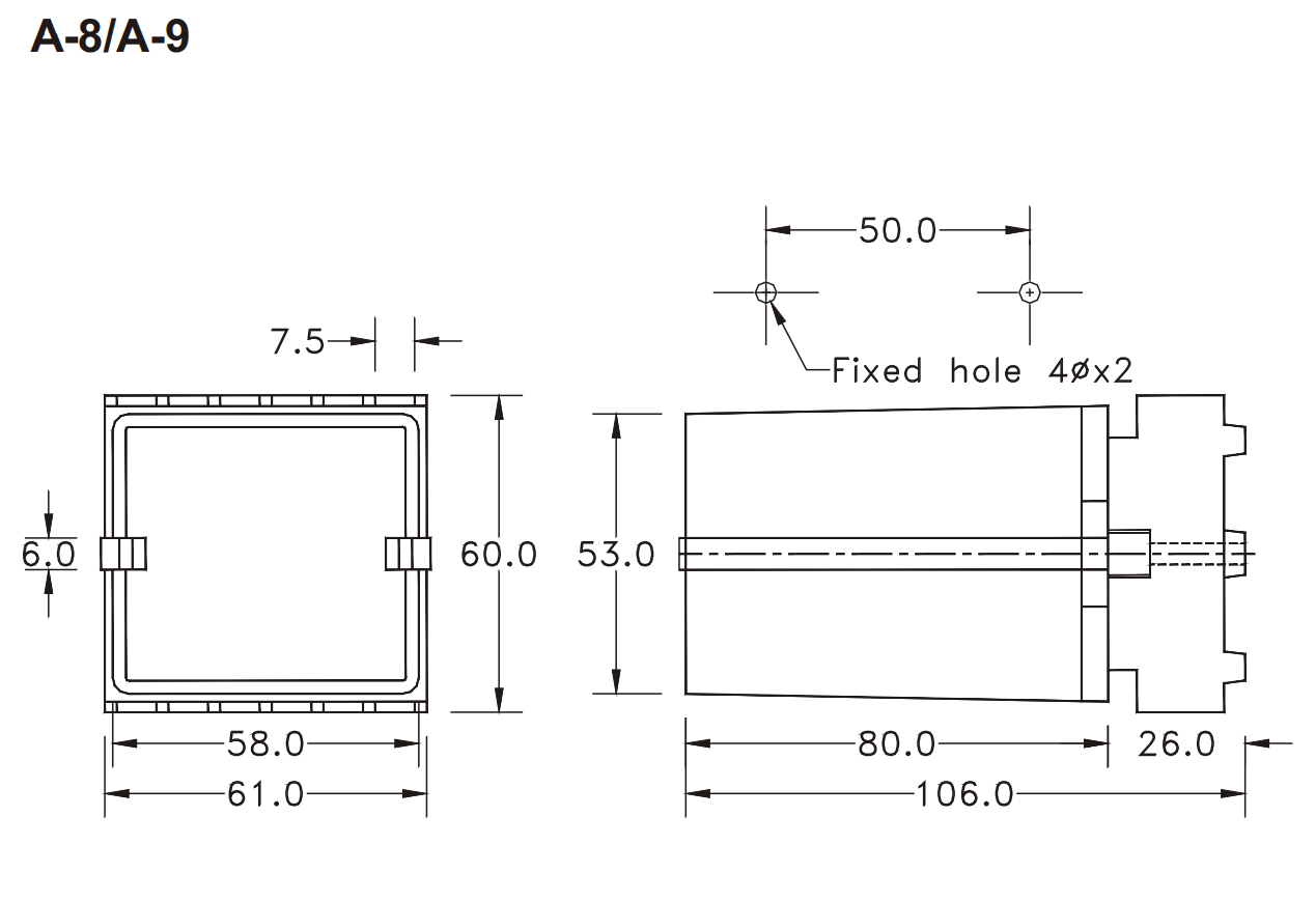 Kích thước Bộ Khuếch đại Fotek (amplifier separated type photo sensor ) A-8