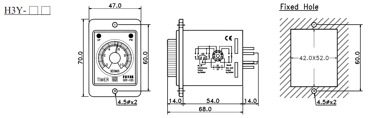 Kích thước Bộ định thời gian Fotek - Timer H3Y-3S/6S/10S/60S