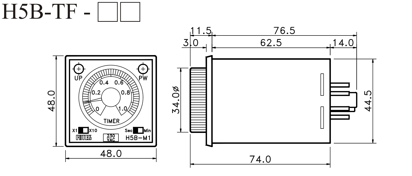 Kích thước Bộ định thời gian Fotek - Timer H5B-TF-30S