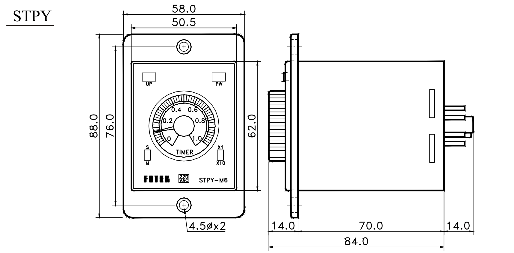 Kích thước Bộ định thời gian Fotek - Timer STPY-M1/M3/M6
