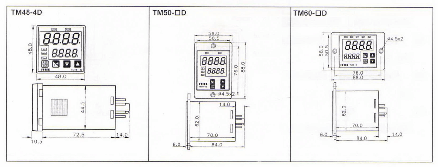 Kích thước Bộ định thời gian Fotek - Timer TM48-4D