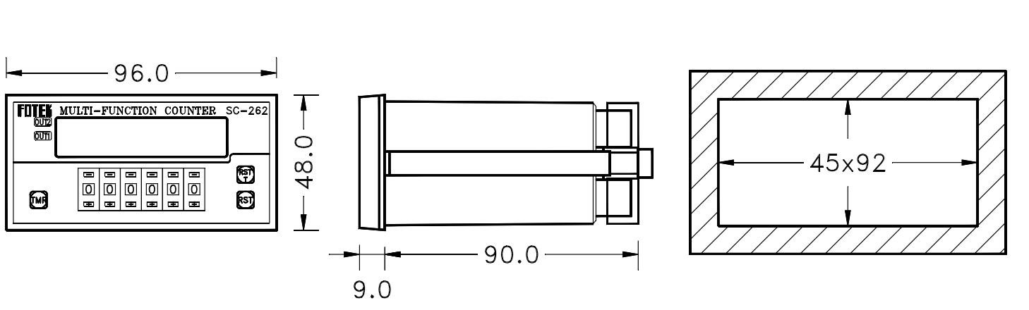 Kích thước Counter - Bộ đếm Fotek SC-260