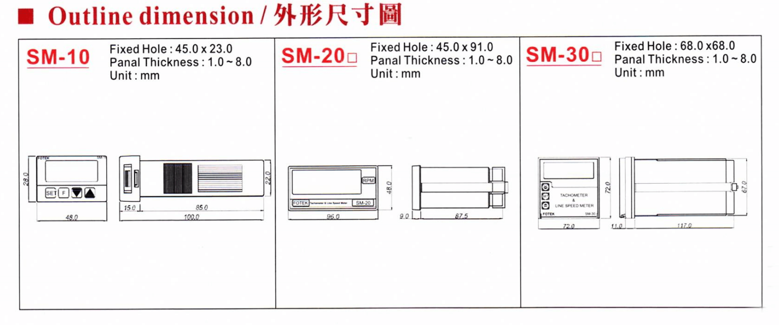 Kích thước Counter - Bộ đếm Fotek SM-20