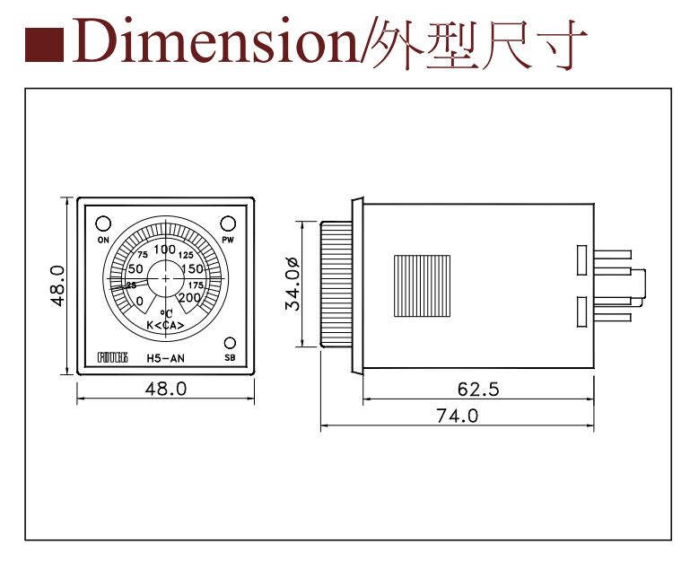 Kích thước Bộ điều khiển nhiệt độ Fotek (Temperature controller) H5-AN-R2/R4