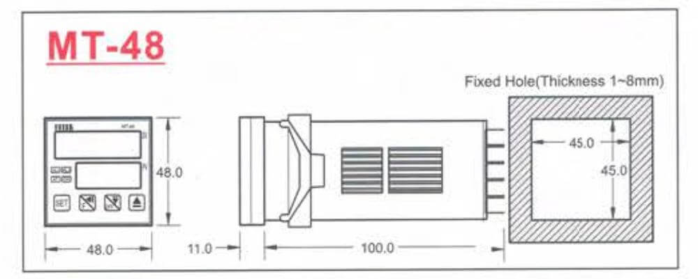Kích thước Bộ điều khiển nhiệt độ Fotek (Temperature controller) thân dài MT-48-R/V