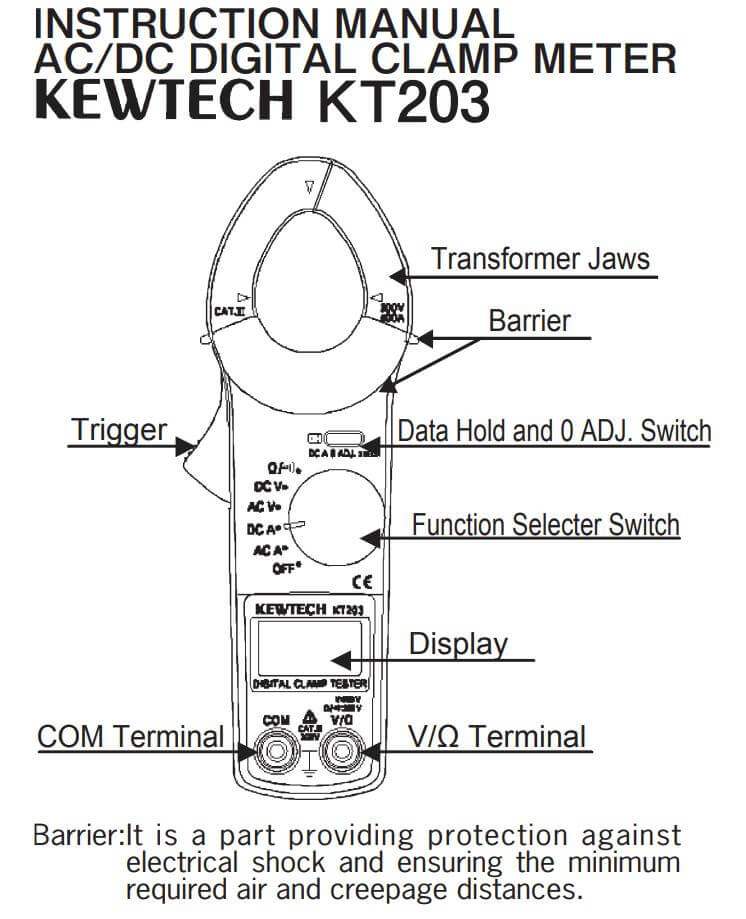Kích thước Kyoritsu KT203: Ampe kìm kewtech