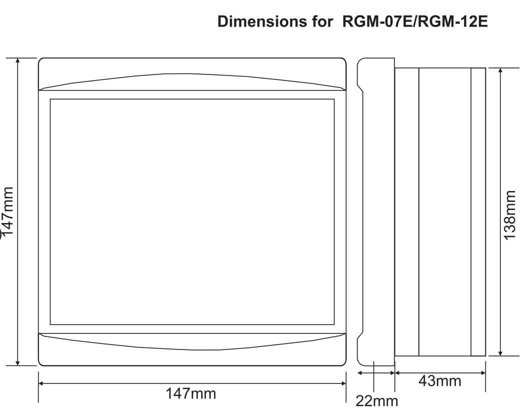Kích thước Tense RGM-07E: Bộ điều khiển công suất tụ bù tự động