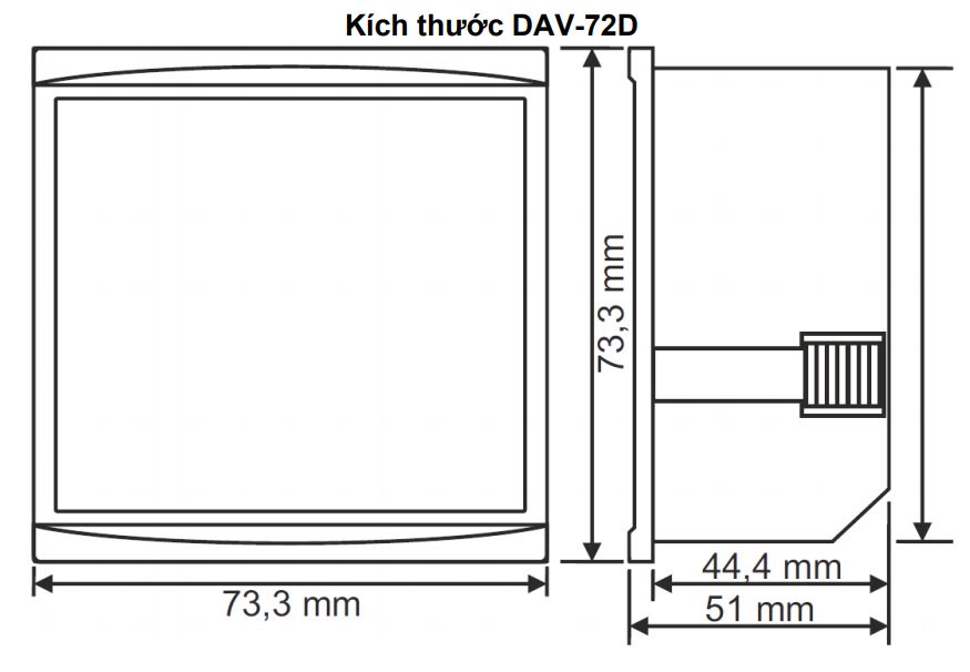 Kích thước Tense DAV-72: Đồng hồ đa năng đo điện áp và dòng điện