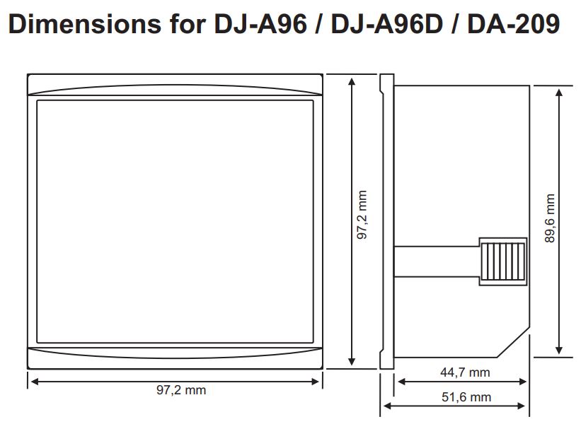 Kích thước Tense DJ-A96 Đồng hồ đo Dòng điện 1 pha