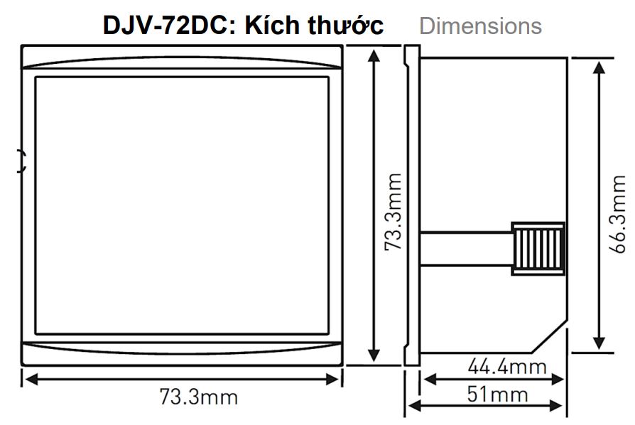 Cấu tạo và Kích thước Đồng hồ đo điện áp DC Tense DJ-V72DC