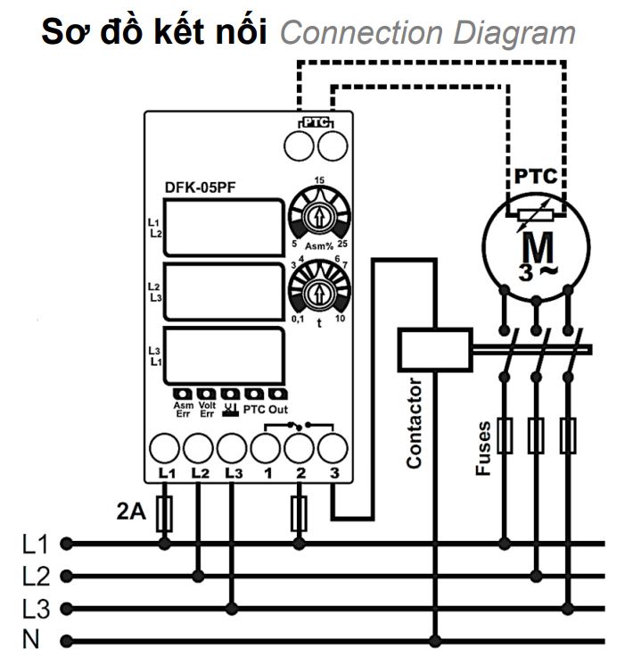Cách nối dây, cách chỉnh, cài đặt, setup Tense DFK-05PF: Rơle thứ tự pha và bảo vệ pha