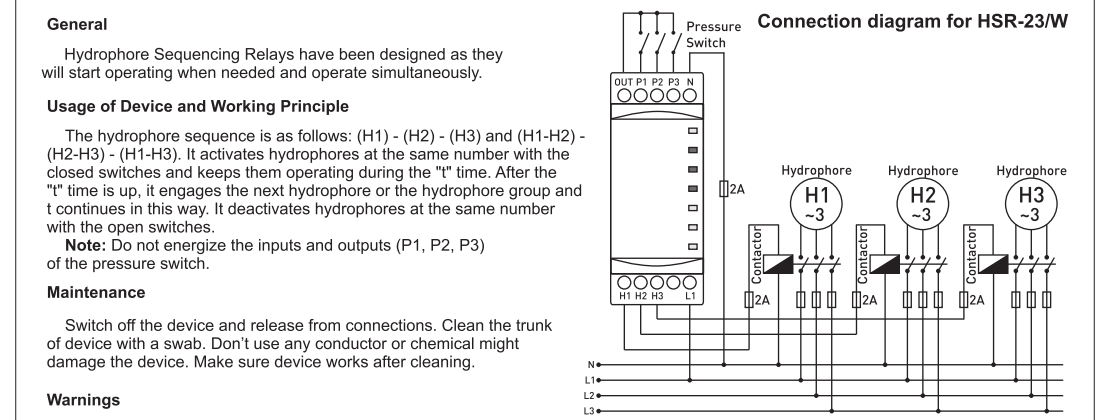 Thông số kỹ thuật Tense HSR-22: Relay điều khiển theo tín hiệu áp suất