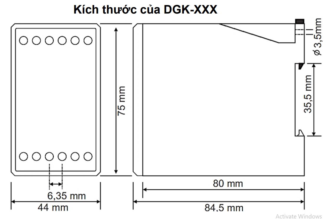Kích thước Tense DGK-04F Rơ le Bảo vệ quá áp, thấp áp, thứ tự pha (3 pha)