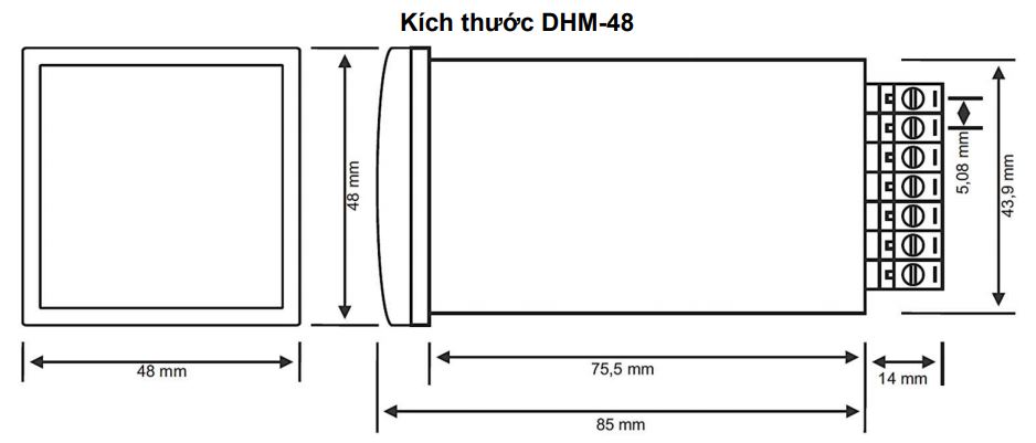 Kích thước Tense DHM-48: Bộ đếm thời gian lắp mặt cánh tủ