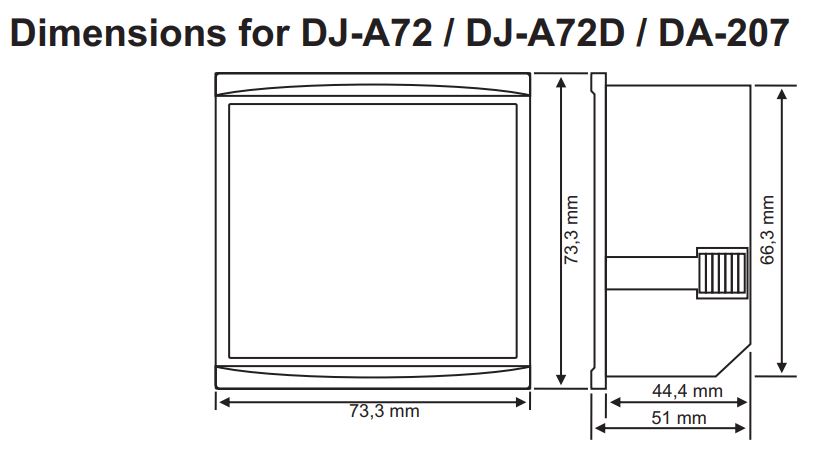 Kích thước Tense DJ-A72: Đồng hồ đo dòng điện 1 pha