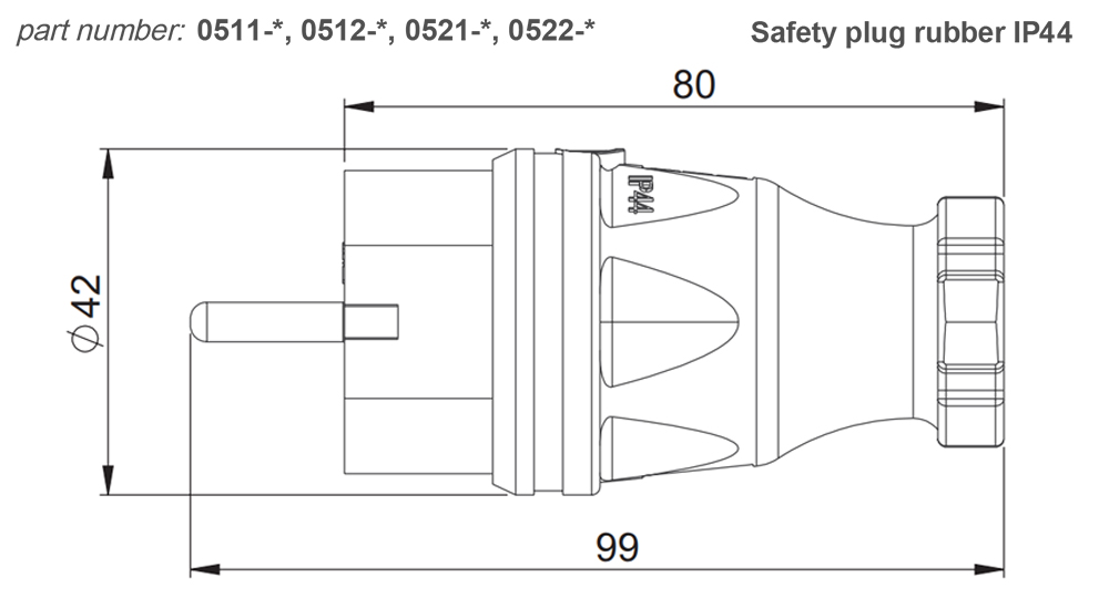 Kích thước PCE F0512-S : Phích cắm 16A 3P 250V