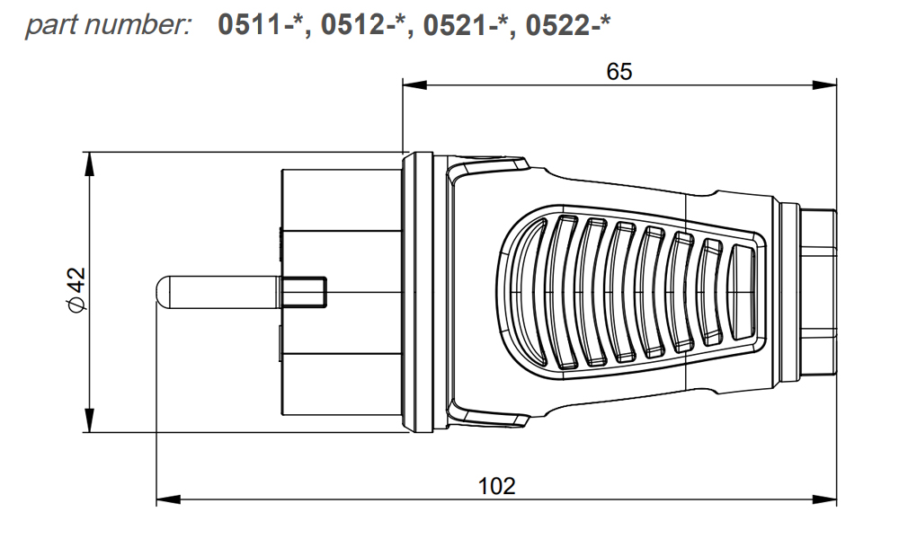 Kích thước PCE F0512-SR : Phích cắm 16A 3P 250V
