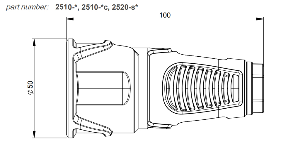 Kích thước PCE F2510-SR : Ổ cắm nối 16A 3P 250V