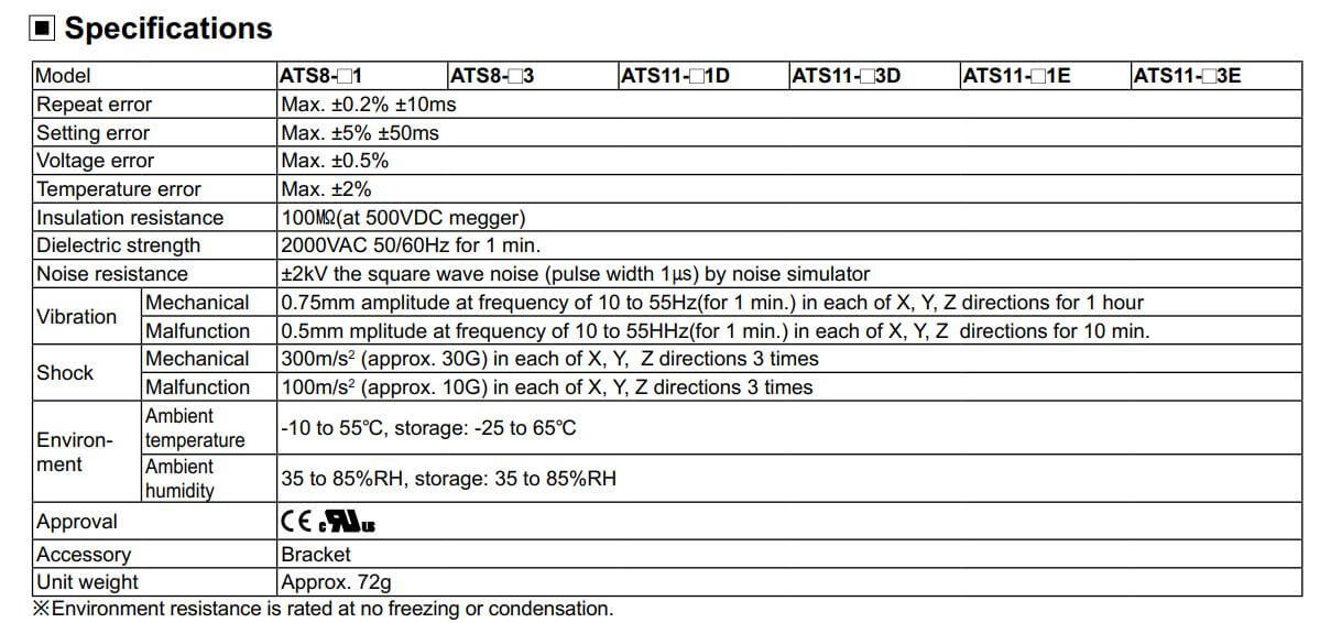 Thông số kỹ thuật Autonics ATS11-11D: Bộ định thời gian (Timer)