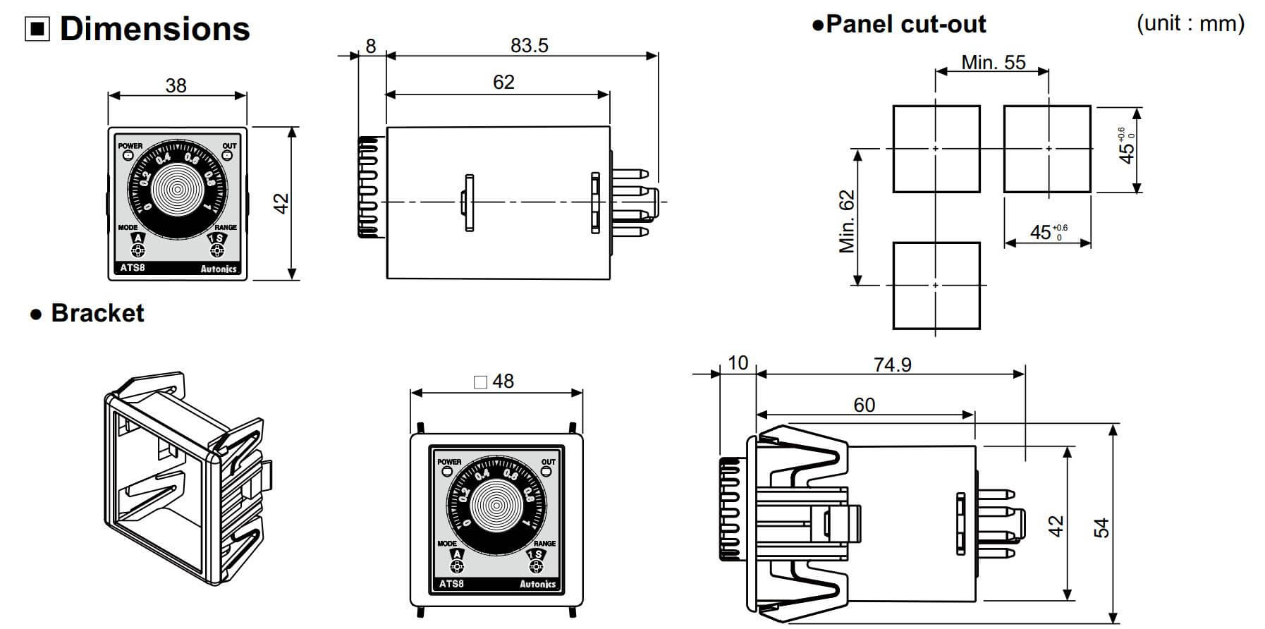 Cấu tạo và Kích thước Autonics ATS11-41D: Bộ định thời gian (Timer)